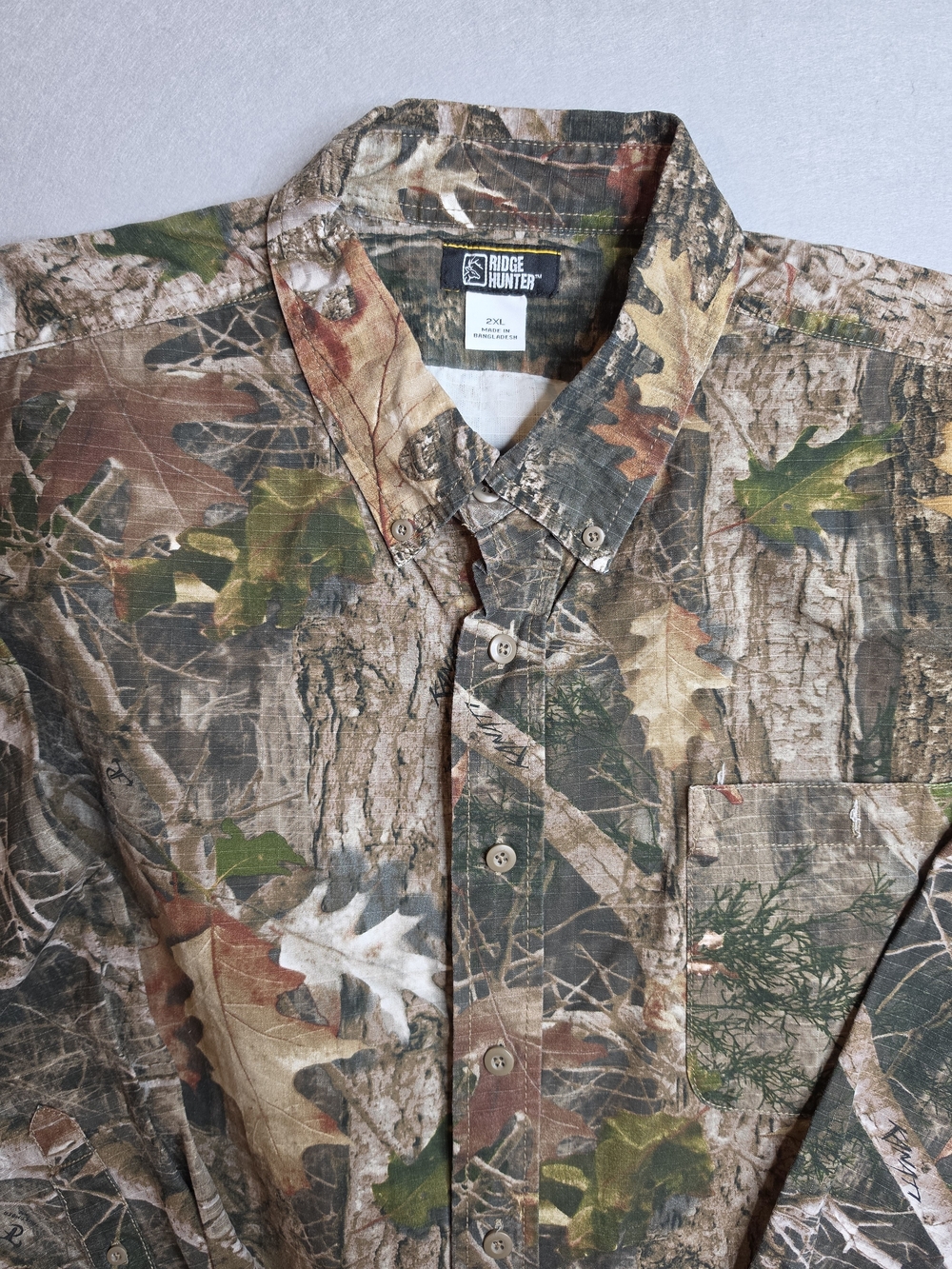 Ridge Hunter Shirt Men XXL Long Sleeve Pocket Leaf Camo Button Down